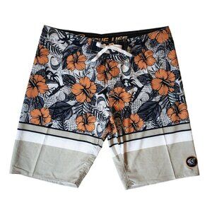 WAVE LIFE Nwt Fly-Dry Men's Swim Shorts XL 4-Way Stretch Orange Blk Tan White